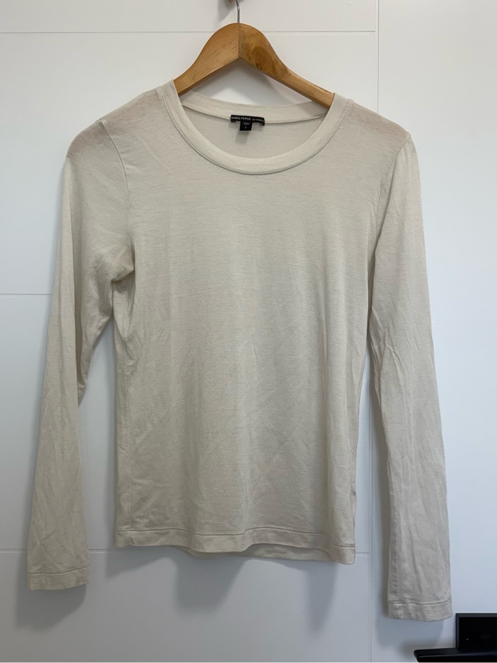 James Perse merino blend women’s Long-Sleeve Crewneck Shirt — Off-White/Cream